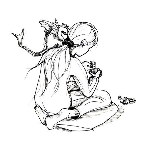 Drawing of a girl with her secret dragon friend